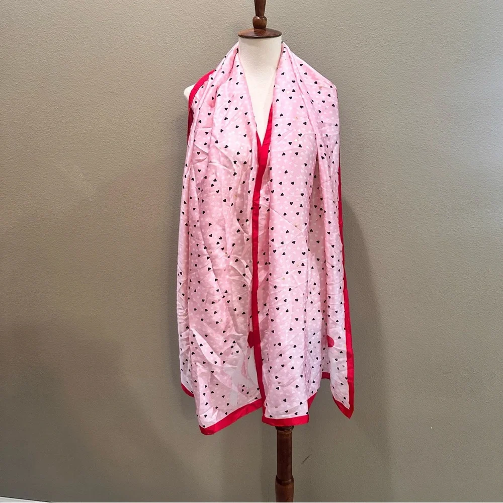 Pink Heart Pattern Silky Satin Neck Scarf Valentines wrap bag charm
